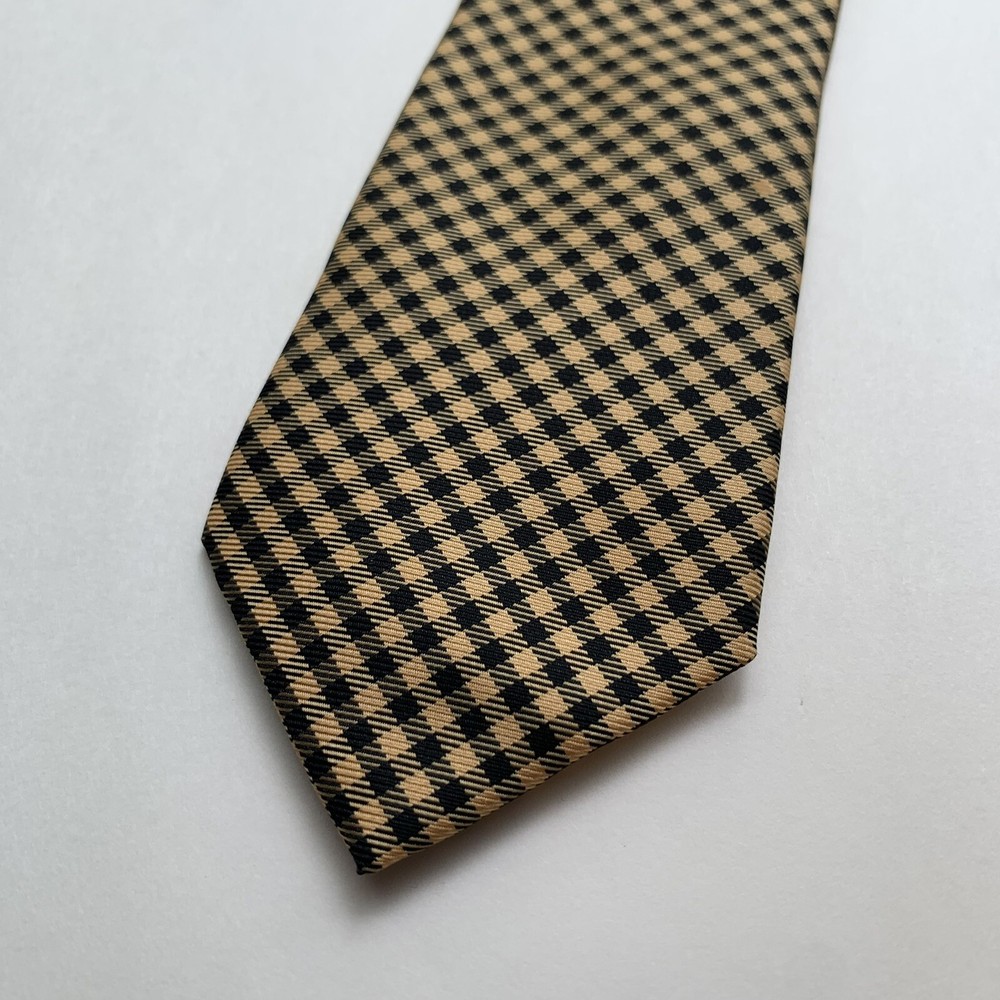IZOD Men’s Necktie Neckwear Tie 53”L x 2.5”W Black Gold/Yellow Striped Geometric