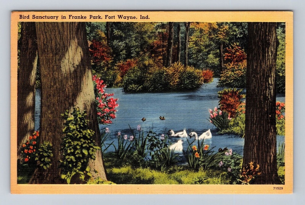 Fort Wayne IN-Indiana, Bird Sanctuary In Franke Park, Vintage c1942 Postcard