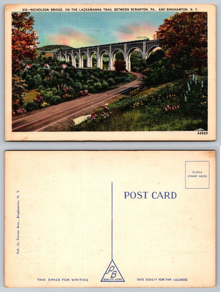 Nicholson Bridge Scranton PA Binghamton NY Lackawanna Linen Postcard Train