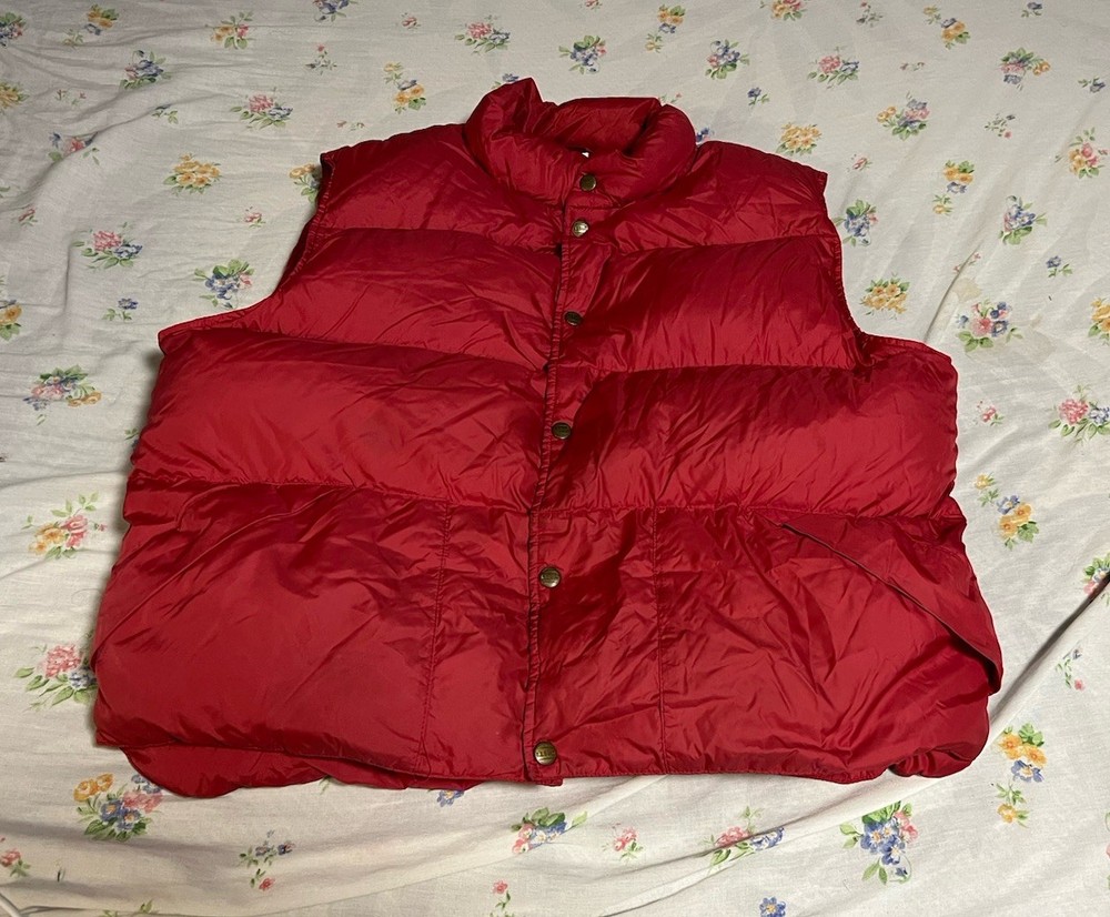 Vintage 80s L.L.Bean Size Small? Red Goose Down Puffer Vest Snap Button Nylon