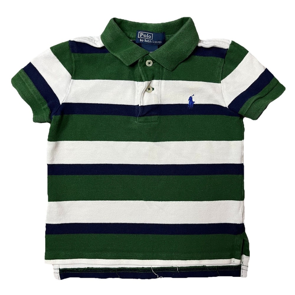 Polo Ralph Lauren Boy’s 2T Polo Shirt Green White Striped Short Sleeve Cotton