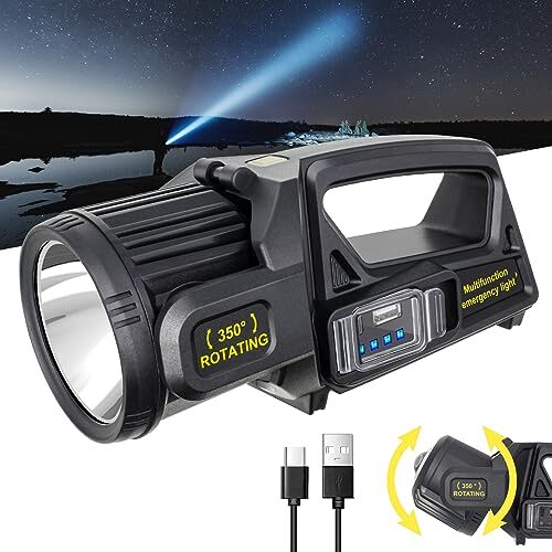 1000000 Lumens Spotlight, 9 Modes Rechargeable Led Spotlight Flashlight with ...