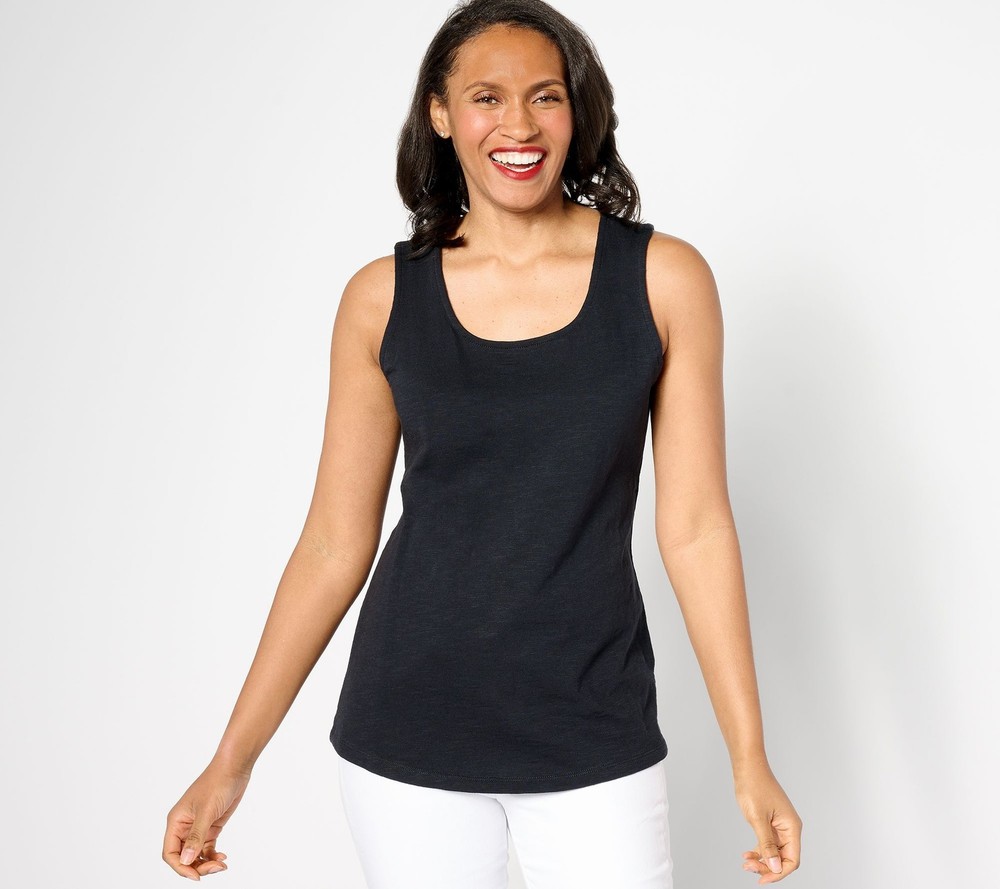 Denim & Co. Women's Top Plus Sz 1X Essentials True Cotton Jersey Black A633193
