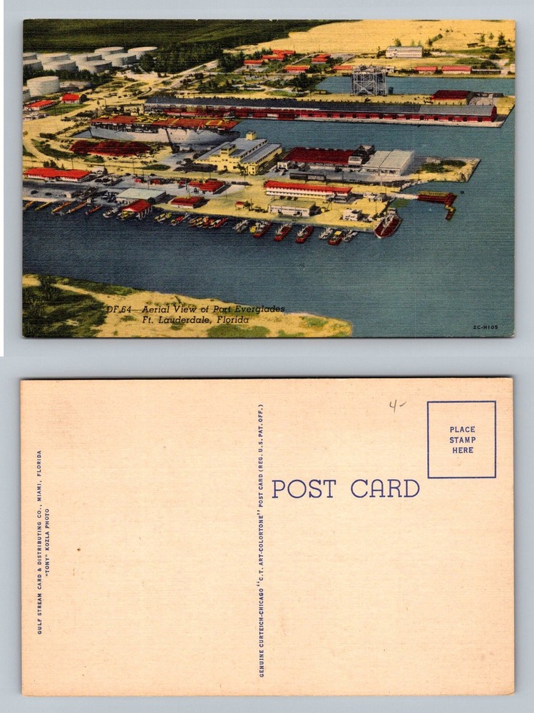 Fort Lauderdale, FL-Florida, Port Everglades Aerial Harbor View Vintage Postcard