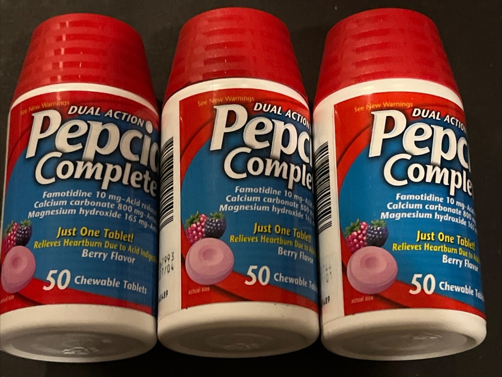 x3 Pepcid Complete Acid Reducer Antacid Chewable 50 Tabs Berry Flavor 1/2027+-image