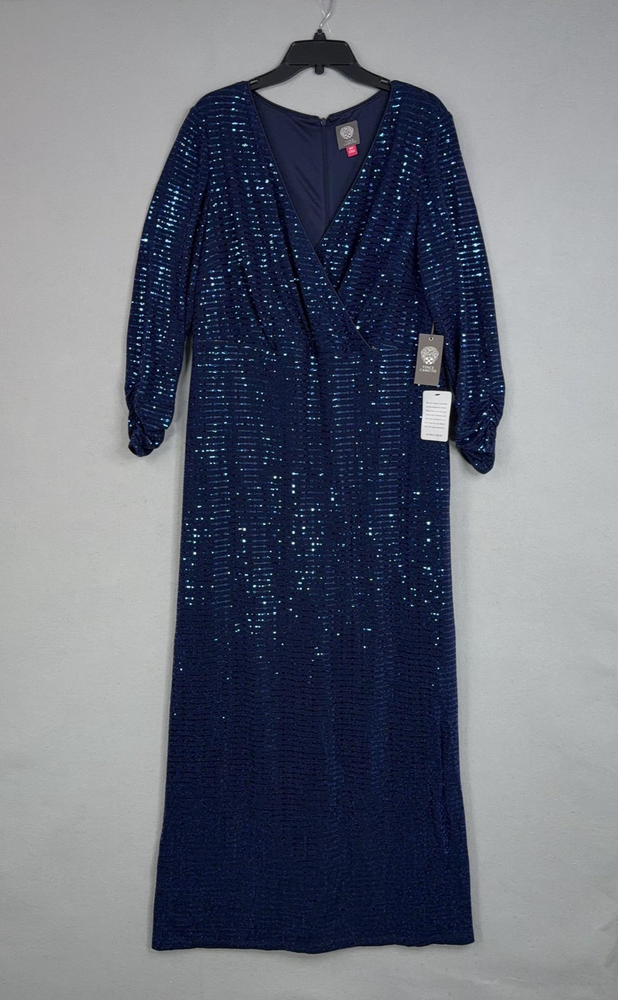 Vince Camuto Dress Womens 16W Blue Sequin Maxi Gown Dressy Formal Evening Glam