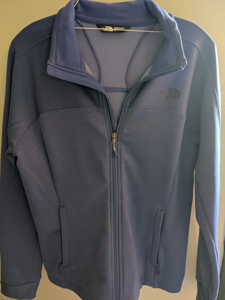 North Face Women's Blue Zip Up Sweater - Large