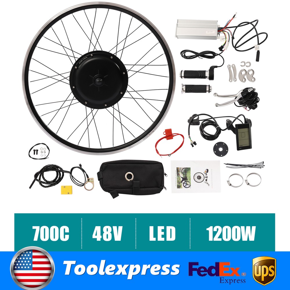 1200W 48V 25'' E Bike Motor Hub LCD Front Wheel Electric Bicycle Conversion Kit