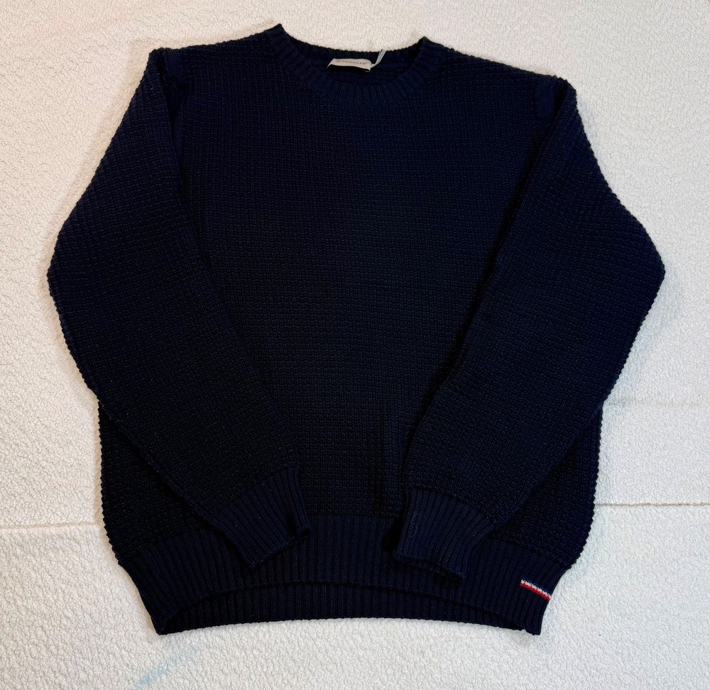 Moncler Navy Textured Crewneck Wool Sweater Luxury Size L Designer Classic