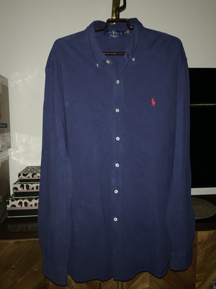 Polo Ralph Lauren Men’s Navy Blue Button Down Shirt X Large,featherweight Mesh