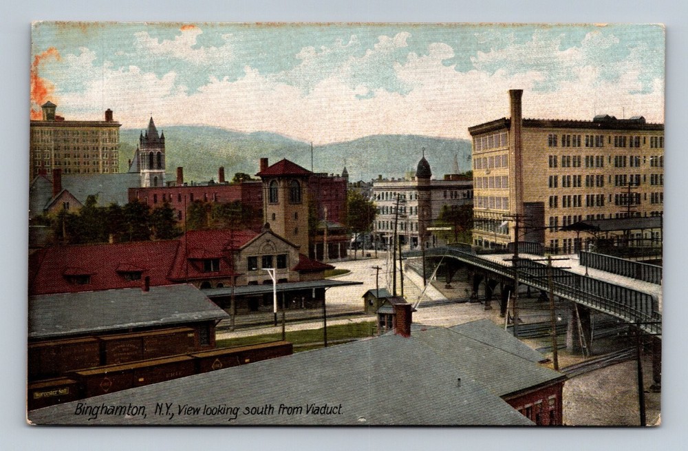 Vintage Binghamton NY View South from Viaduct Postcard by Hugh C. Leighton