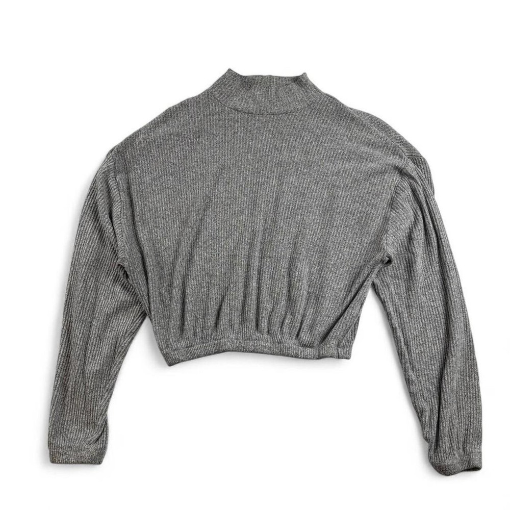 Garage Women’s S Grey Cropped Turtleneck Sweater Knit Long Sleeve Top