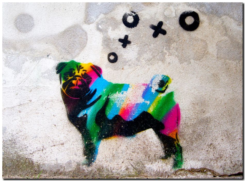 BANKSY STREET ART *FRAMED* CANVAS PRINT Berlin CMYK Dog 18x12