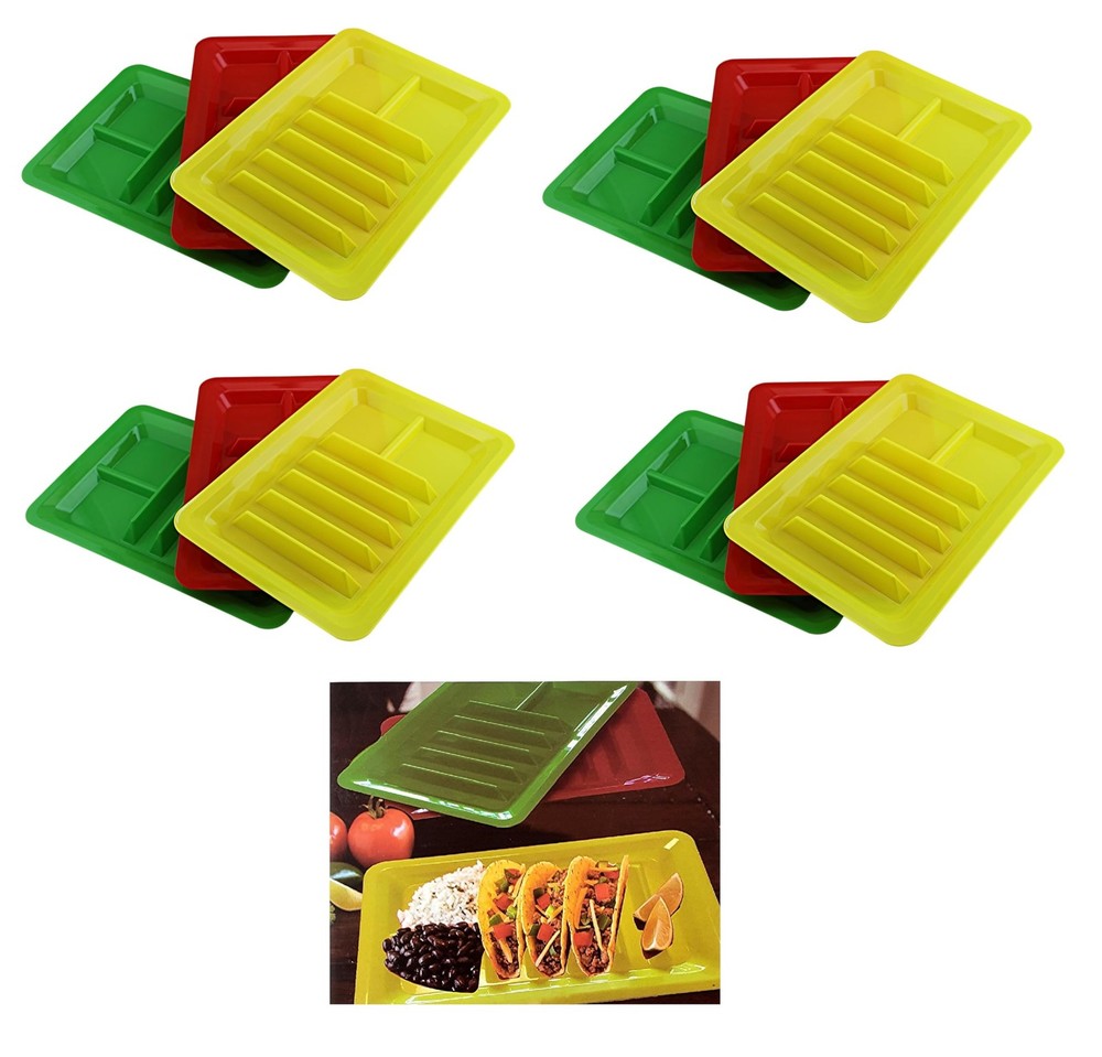 12-Pack Colorful BPA-Free Taco Plates – Dishwasher & Microwave Safe Stackable Serving Trays