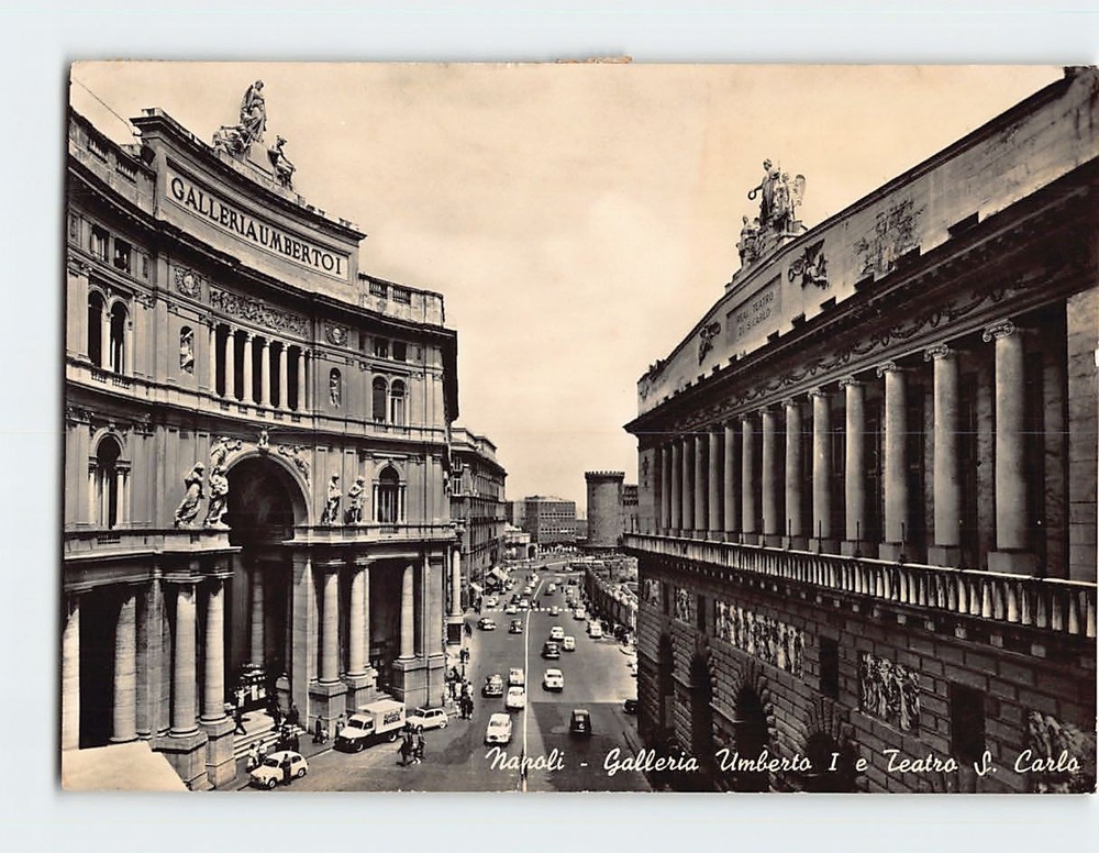 Postcard Galleria Umberto I & San Carlo Opera House in Naples Italy