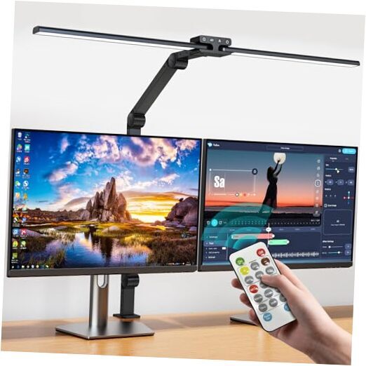 Desk Lamp,Double Head Desk Clamp Lamp with Remote,24W Led Desk Lights Black