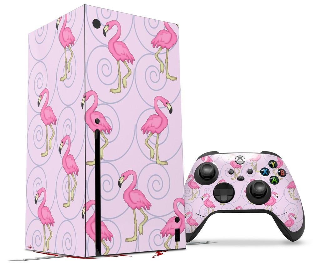 Skin Set for XBOX Series X Flamingos on Pink
