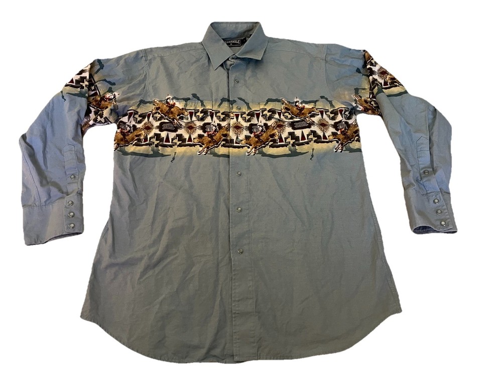 Vtg Panhandle Slim Western Pearl Snap Shirt Bull Rider Rodeo Button Up Mens XL