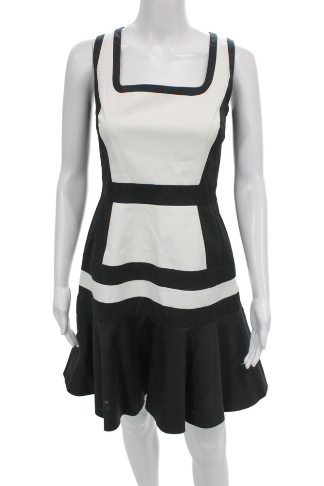 Karen Millen Women Fit & Flare Dress Black Square Neck Sleeveless Size 8Free Shipping in US $100+ Orders | $6.95 Orders Below
