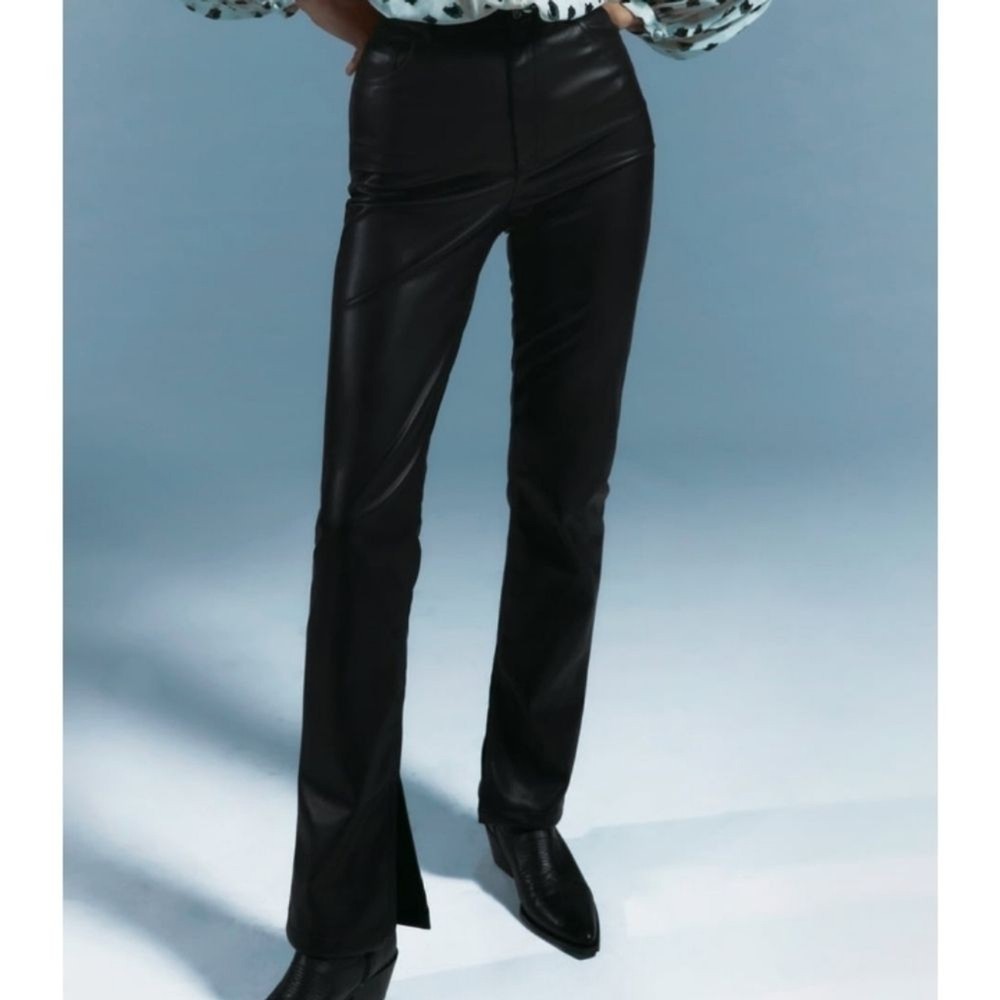 ZARA black faux leather flared slim pants size 6