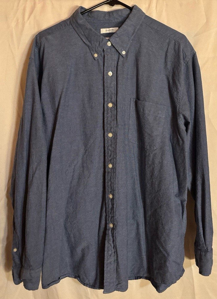 Saddlebred Men’s XXL 2XL Blue Solid Classic Fit Button Long Sleeve Shirt