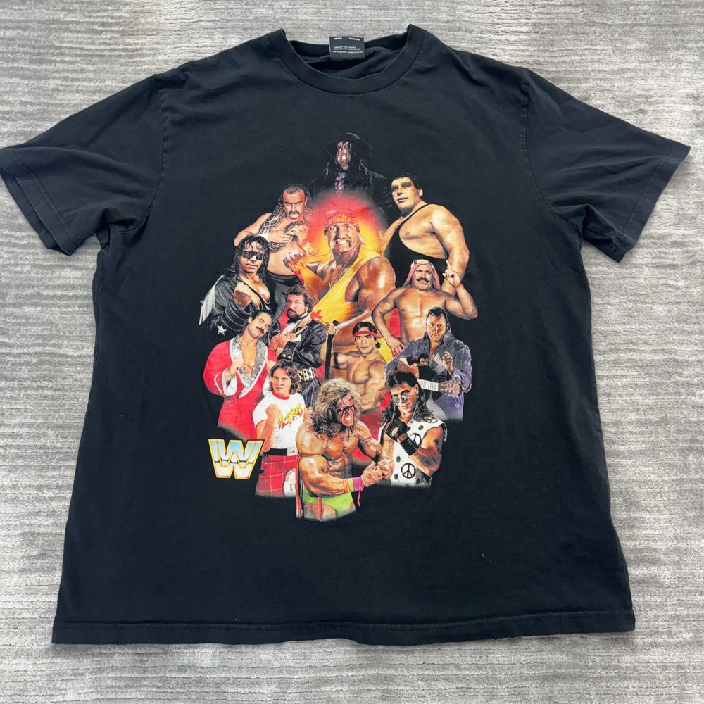WWF Shirt Size 2XL Mens Wrestle Mania Ultimate Warrior Hulk Hogan Undertaker WWE
