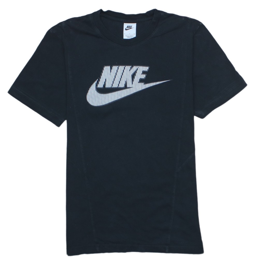 Nike Mens T Shirt Black Dri Fit Graphic Print Big Swoosh Logo Sports Tee S