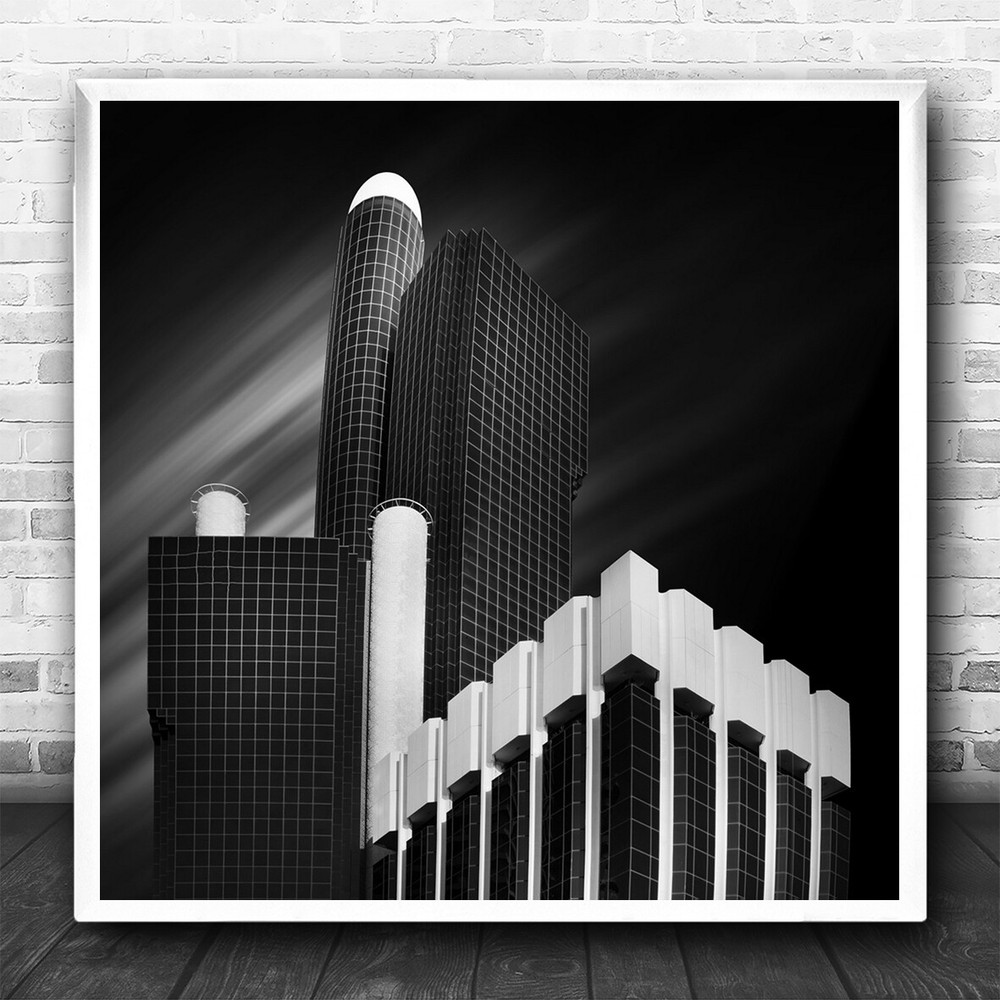 The Bending Buildings Black White Lines Square Wall Art Print