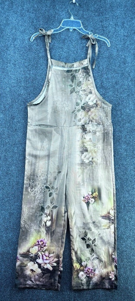 Lightweight Muted Green Floral Overalls Festival Boho Chic Summer Women’s Small
