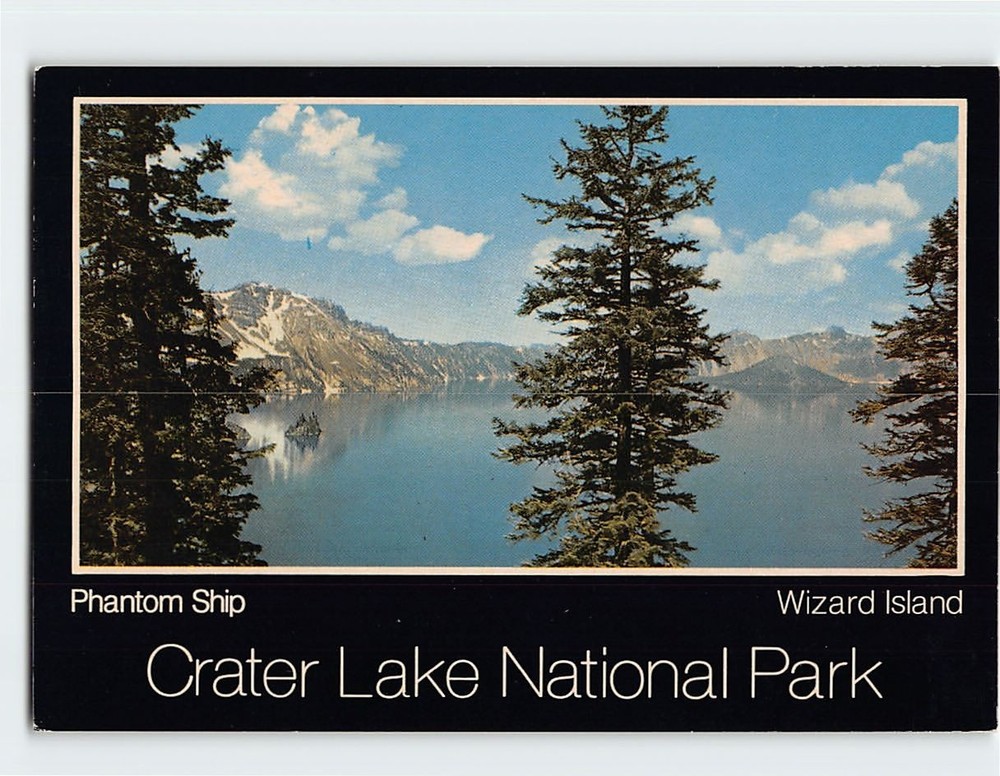 Postcard Phantom Ship & Wizard Island Crater Lake National Park Oregon USA