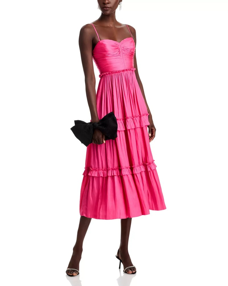 AQUA Women's Dress Sz S Ruched Ruffled Midi - Exclusive