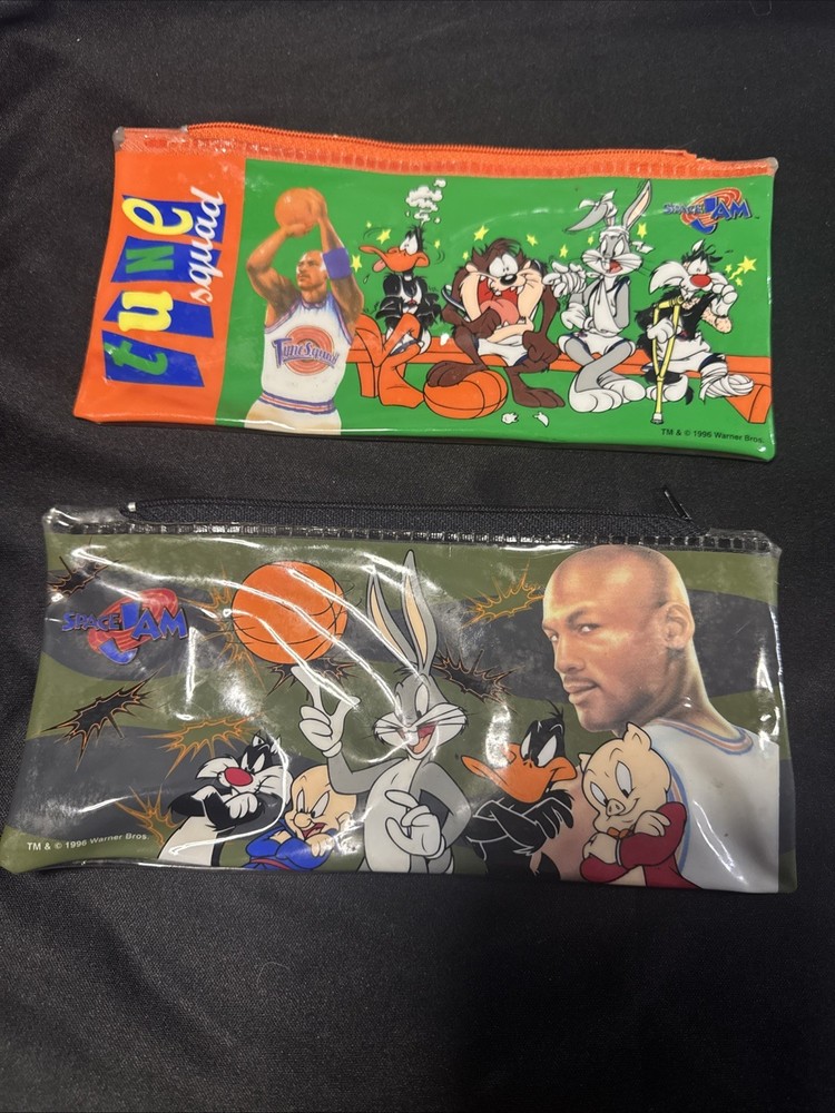 2 Vintage Space Jam Pencil Cases from Looney Tunes 1996 Warner Bros