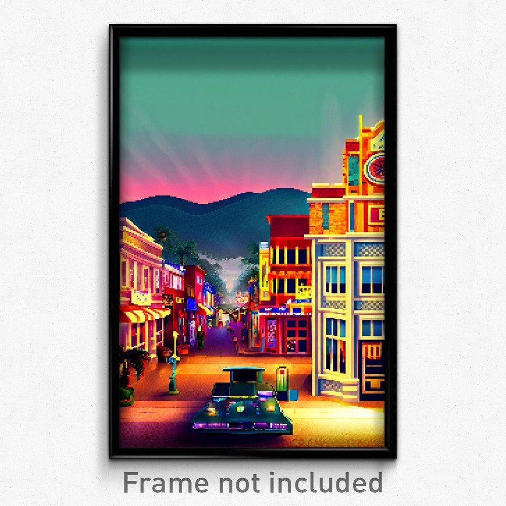 Pixel Art Poster - Exotic American Town (8 Bit Psychedelic Video Game Print)