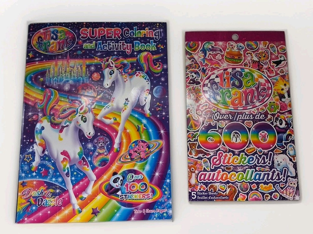 Lisa Frank Coloring Activity Book & Unused 600+ Sticker Book Set Bendon Lot