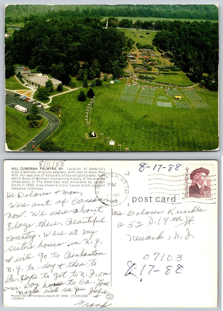Hill Cumorah Pageant Palmyra NY Postcard 1988 Mormon History Scenic View