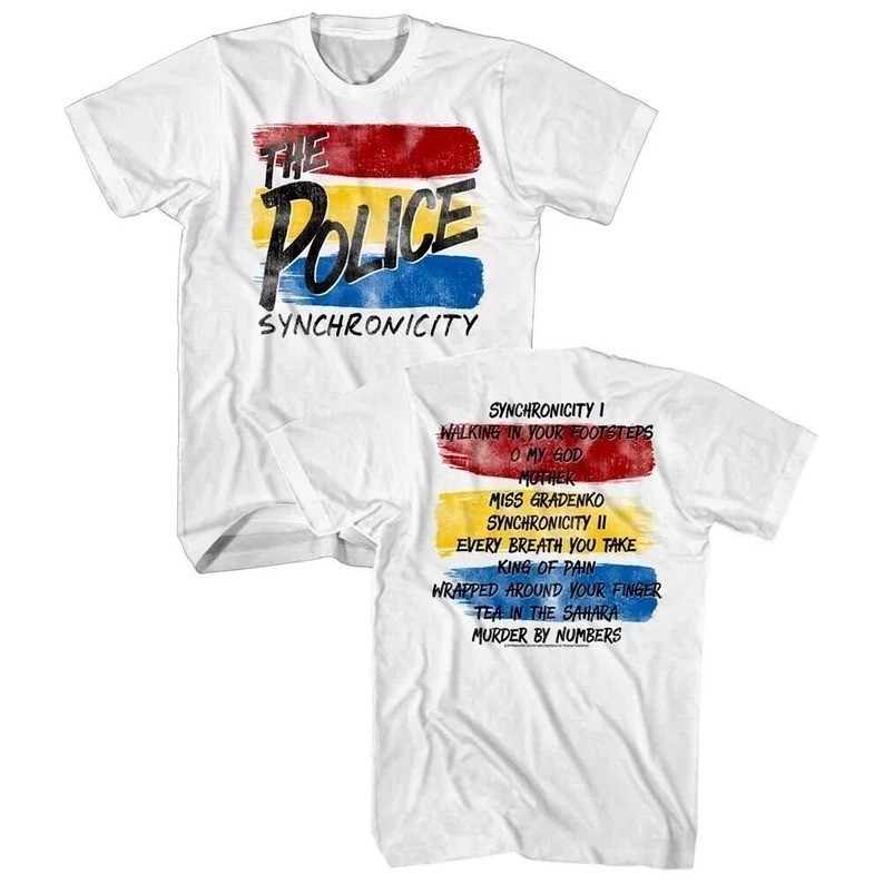 Sting & The Police Men's T-Shirt   Synchronicity Album Track list Graphic Tee