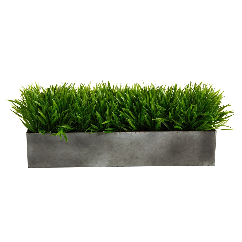 25-Inch Artificial Wild Grass in 5-Inch Grey Metal Planter