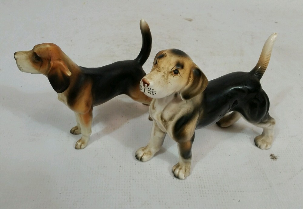 Vintage Antique Ceramic Hound Dogs Hunting Bird Figures Decor Dime Store