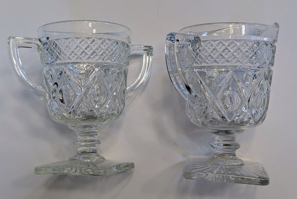 Vintage Crystal Sugar & Creamer Set With Etched Design.