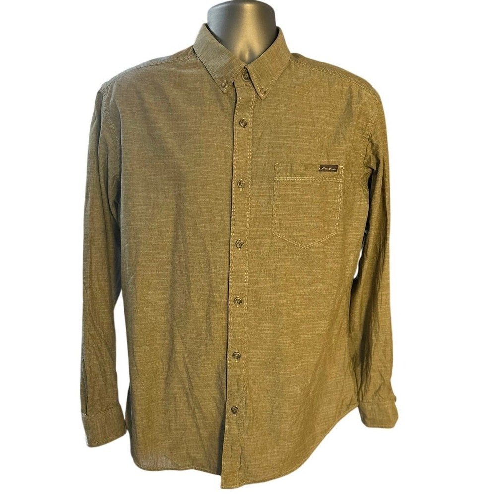 Eddie Bauer Classic Fit Khaki Cotton Button Down Shirt Size L Casual Wear