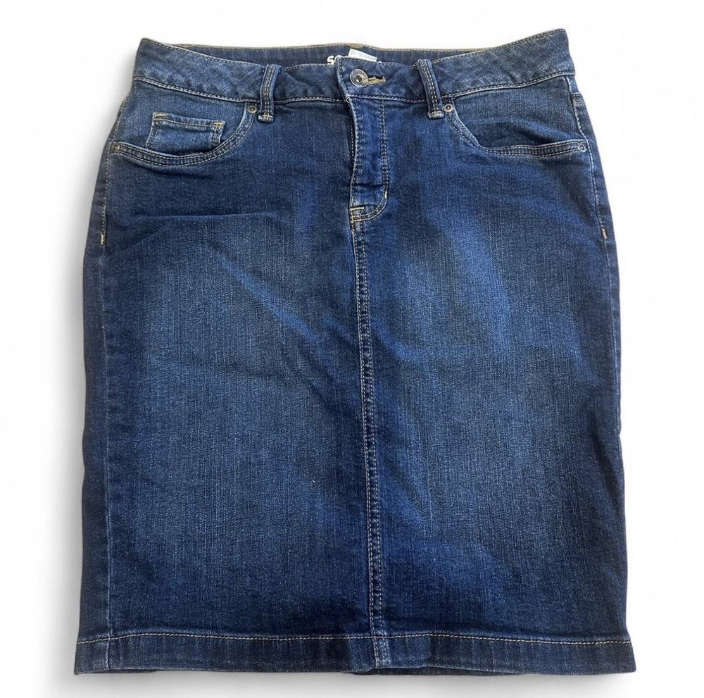 Sonoma Denim Skirt Sz 4 Side Slits Button Classic Modest Y2K Country Festival