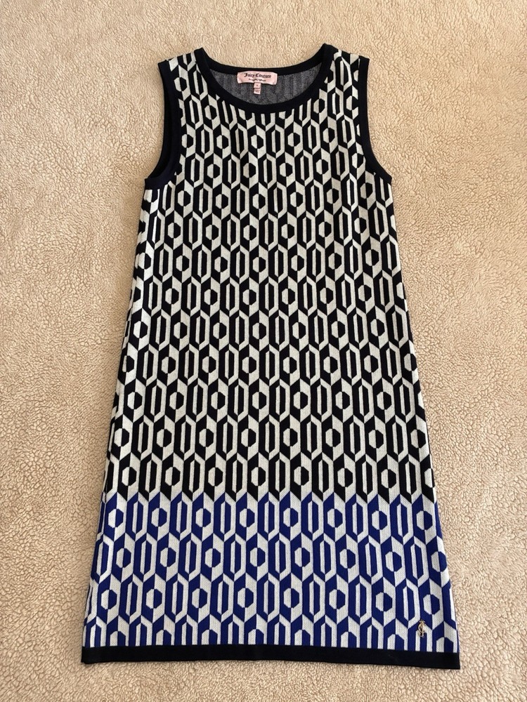 Juicy Couture Black White and Blue Geometric Pattern Mini Dress Size Small