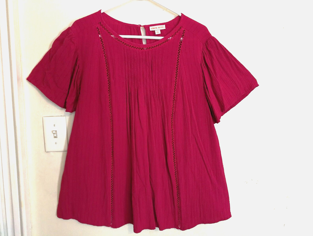 Knox Rose Womens Blouse XXL Pink Shirt Top Keyhole Neck Short Sleeve Office