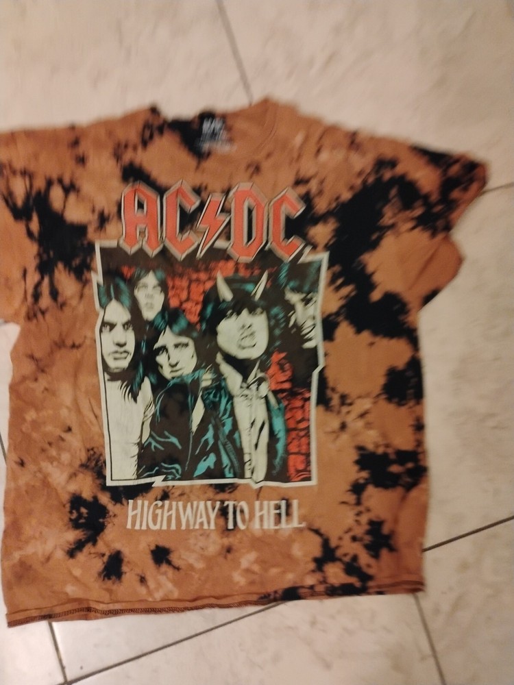 AC/DC T Shirt Womens Size 2XL HIGHWAY TO HELL Tie Dye Acid Wash Tee