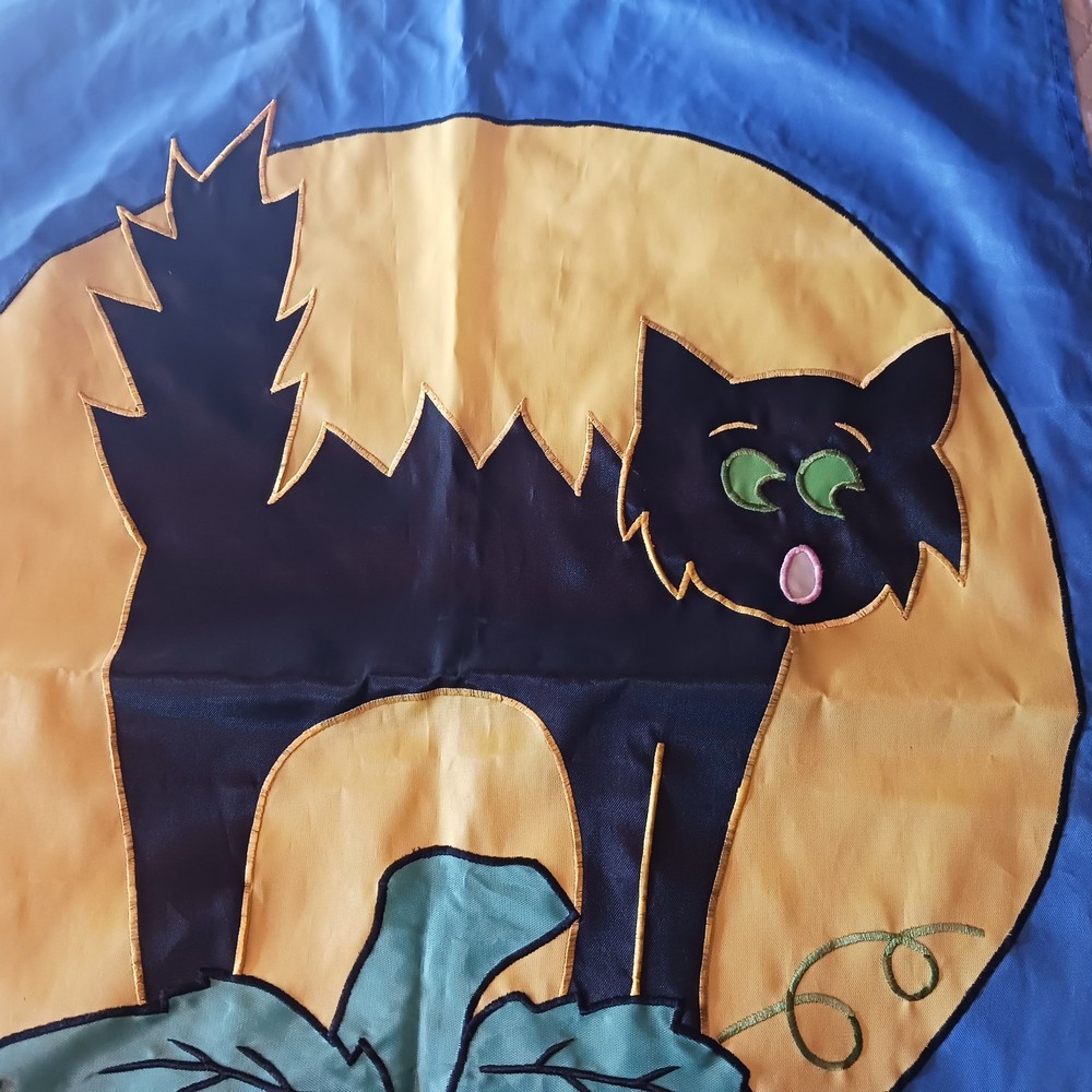 Giant Vintage 90s Halloween Flag  Black Cat in Jack O'Lantern Design