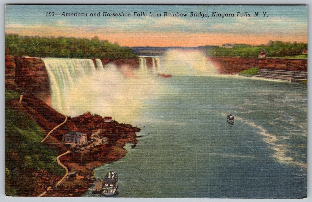 Vtg Postcard American and Horseshoe Falls Niagara Falls, NY 1930s