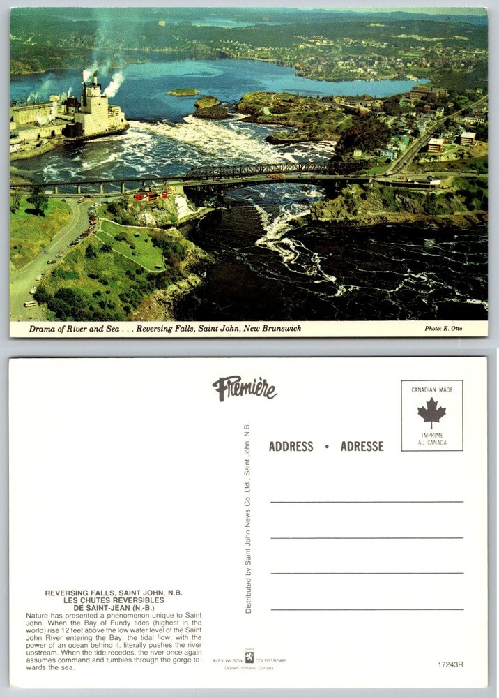 Reversing Falls Saint John New Brunswick Canada Aerial View Chrome Postcard