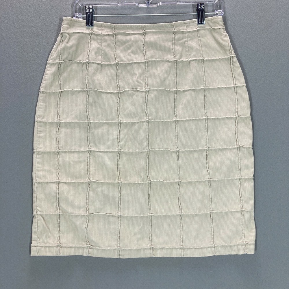 VTG Y2K 90s Corduroy Skirt Patchwork Womens Size 8 Beige Pockets Cotton Zip