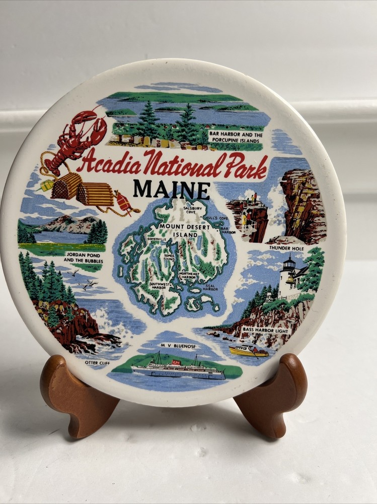 Acadia National Parks Maine  6” Ceramic Tile Trivet  Souvenir Vtg-image