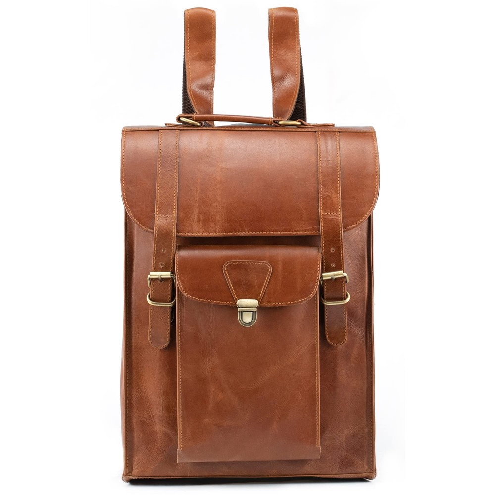 Leather Backpack Convertible to Vertical Messenger Laptop Bag The Edward